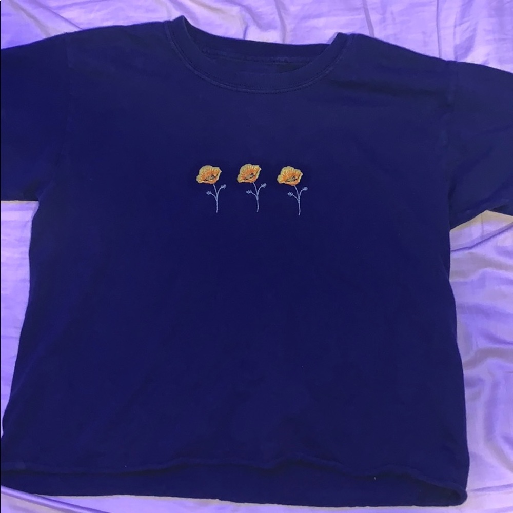 Brandy Melville Navy Blue Flower T Shirt